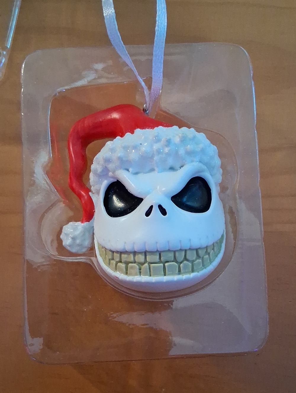 White Jack Skellington Santa Hat Holiday Ornament